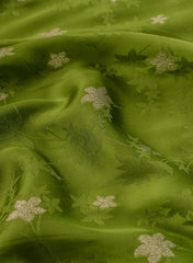 Pure Viscose Satin Forest Green Color With Jacquard Butti Dyed Fabric