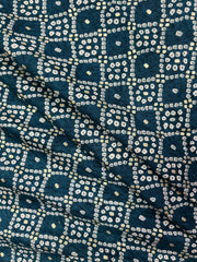 Pure Rayon Shades Of Blue Color Bandhani Pattern Screen Print Fabric With Foil Big Panna.