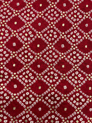 Pure Rayon Red Color Bandhani Pattern Screen Print Fabric With Foil Big Panna.