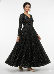 Pure Viscose Satin Black Color With Jacquard Butti Dyed Fabric