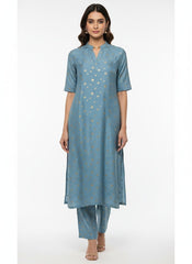 Pure Viscose Satin Sky Blue Color With Jacquard Butti Dyed Fabric