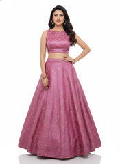 Pure Viscose Satin Baby Pink Color With Jacquard Butti Dyed Fabric