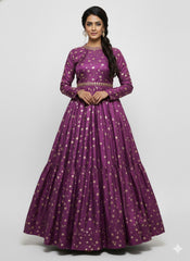 Pure Viscose Satin Magneta Color With Jacquard Butti Dyed Fabric