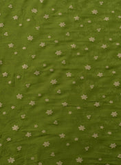 Pure Viscose Satin Forest Green Color With Jacquard Butti Dyed Fabric