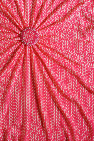 (Pre cut-2.5Meter)  Rose Red Geometric Pattern Table Print Pure Muslin Fabric