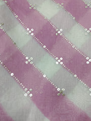 Mul Chanderi White and Light Pink Color Brush Print Stripe Pattern Embroidery Fabric.