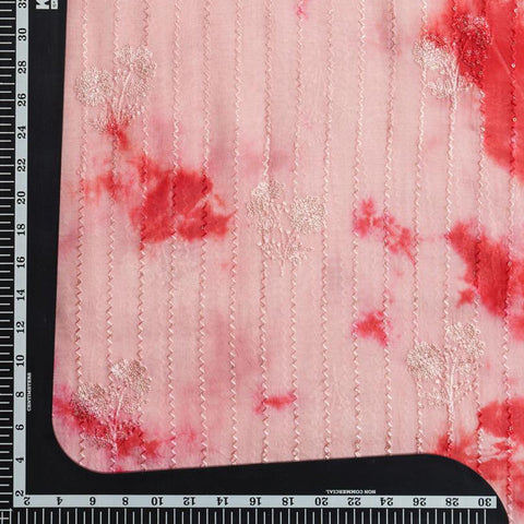 (Pre Cut-2.75Meter) Baby Pink Tie And Dye Embroidered  Pure Organza