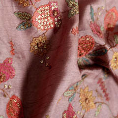 Mauve Floral Resham Embriodery With Sequence Pure Dola Silk Fabric