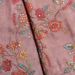 Mauve Floral Resham Embriodery With Sequence Pure Dola Silk Fabric