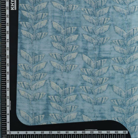 (Pre cut-1.5Meter) Blue Leaf Pattern Table Print Pure Muslin Fabric