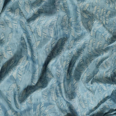(Pre cut-1.5Meter) Blue Leaf Pattern Table Print Pure Muslin Fabric