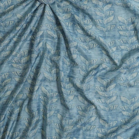 (Pre cut-1.5Meter) Blue Leaf Pattern Table Print Pure Muslin Fabric