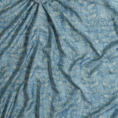 (Pre cut-1.75Meter) Blue Leaf Pattern Table Print Pure Muslin Fabric