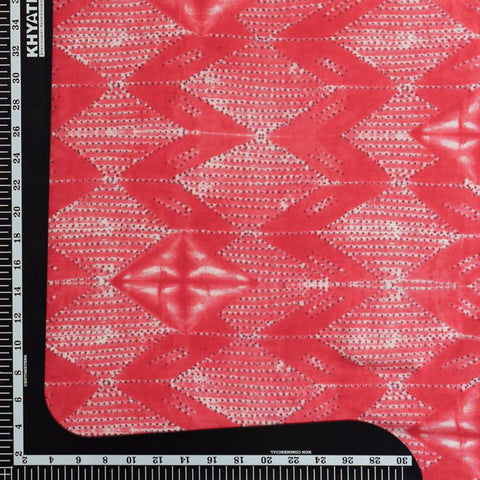 (Pre Cut 2.5Meter)Red Chevron Pattern Table Print Pure Muslin Fabric