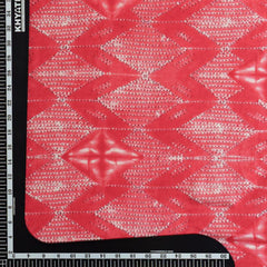 (Pre Cut 2.5Meter)Red Chevron Pattern Table Print Pure Muslin Fabric