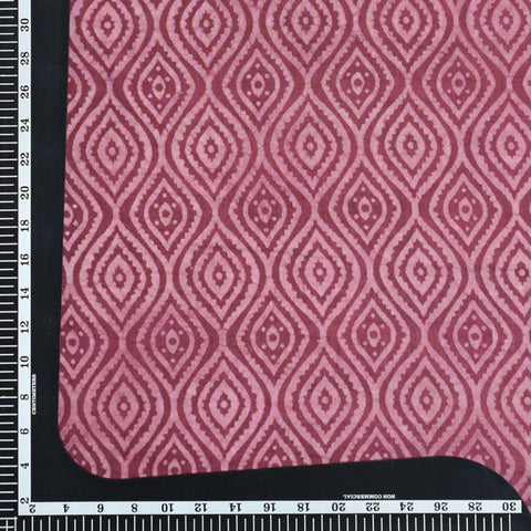 (Pre cut-1.5 Meter) Mauve Geometric Pattern Dabu Hand Block Print Cotton Cambric Fabric