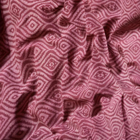 (Pre cut-1.5 Meter) Mauve Geometric Pattern Dabu Hand Block Print Cotton Cambric Fabric