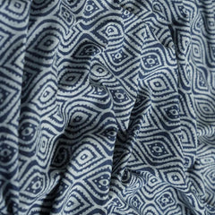 (Pre cut-2.5 Meter)  Indigo Geometric Pattern Dabu Hand Block Print Cotton Cambric Fabric