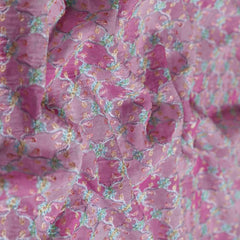 Pink Resham Embroidery Position Print Pure Organza Fabric