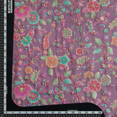 (Pre cut-1 Meter) Mauve Floral Embroidery Placement Print Pure Organza Fabric