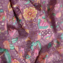 Mauve Floral Embroidery With Sequins Placement Print Pure Chinon Chiffon Fabric