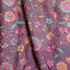 Mauve Floral Embroidery With Sequins Placement Print Pure Chinon Chiffon Fabric