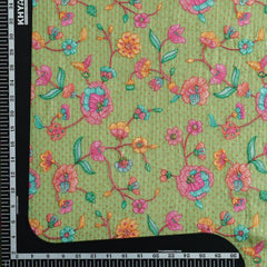 (Pre cut-2.5Meter) Green Floral Embroidery With Sequins Placement Print Pure Chinon Chiffon Fabric