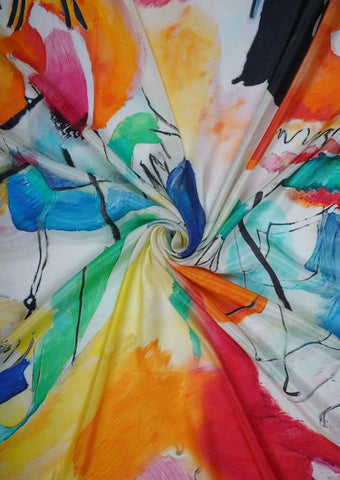 (Pre cut-1.5 meter) Multi Color Abstract Pattern Digital Print Pure Muslin Fabric.