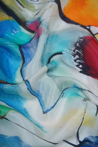 (Pre cut-1.5 meter) Multi Color Abstract Pattern Digital Print Pure Muslin Fabric.