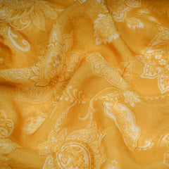 Mango Yellow Floral Digital Print Pure Organza Fabric