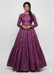 Pure Viscose Satin Purple Color With Jacquard Butti Dyed Fabric